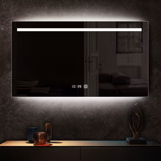 Wholesale Luxury Home Decorative Aluminum Frame Smart Wash Basin Round Mirror Front Surface LED Light Bathroom Illuminated Wall Glass Vanity Mirror