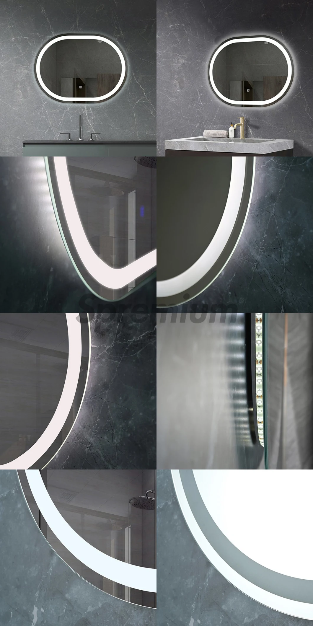 Hot Sale Frameless Hotel Illuminated Backlit LED Oval Mirror Anti Fog Shower Bathroom Smart Mirror
