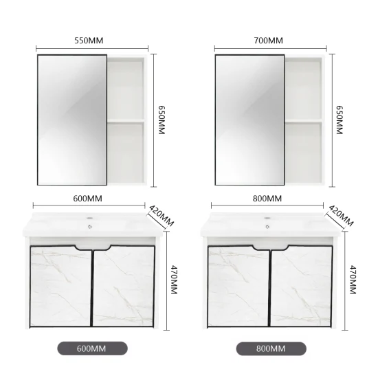 싱크대가 있는 고급 현대 소형 벽걸이형 플로팅 알루미늄 욕실 화장대 캐비닛