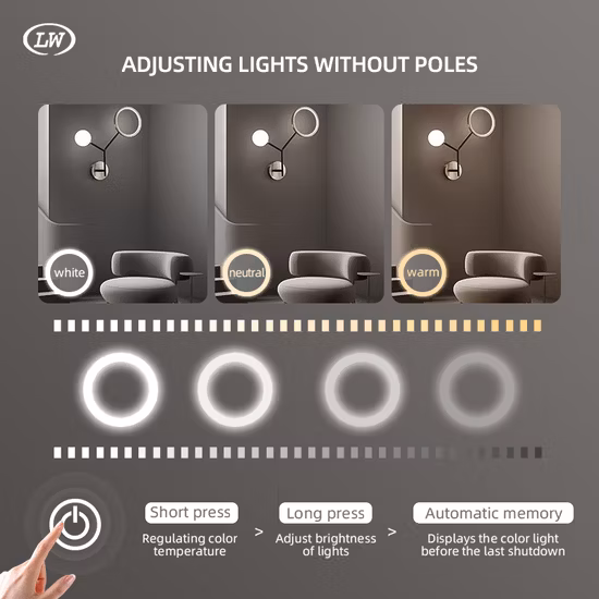 이중 세면대가 있는 현대적인 스타일의 독립형 욕실 화장대 캐비닛은 화장 거울과 세라믹 플레이트 및 LED 거울 가구를 결합합니다.